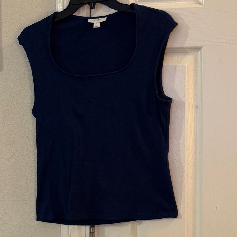 On 34th Navy Scoop Neck Ribbed Women’s Top